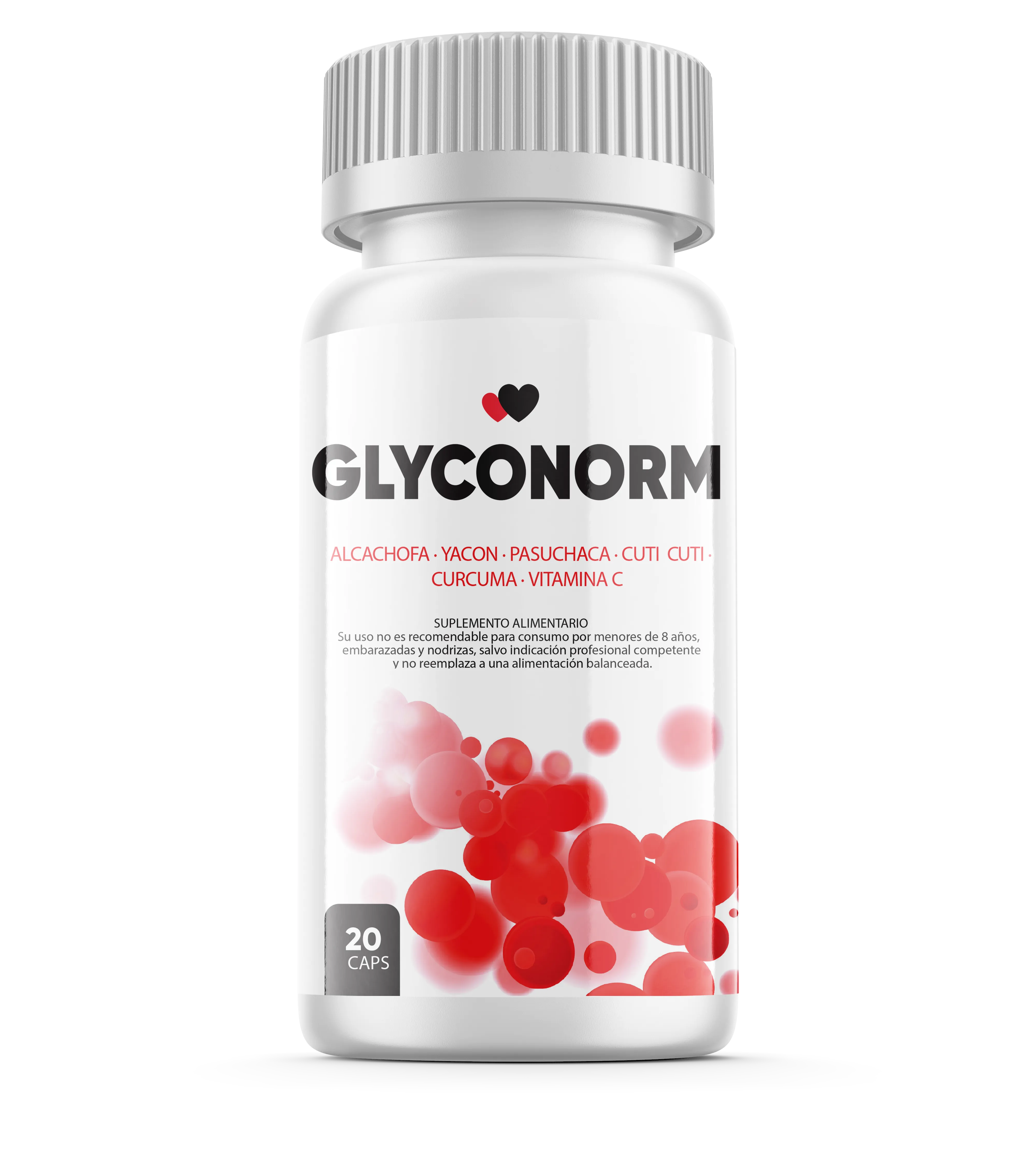 Envase de Glyconorm, suplemento alimentario en cápsulas